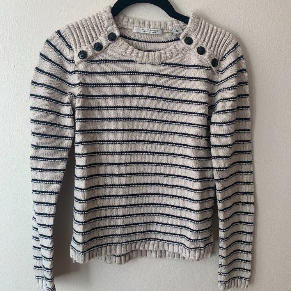 Scotch & Soda Cream and Black Striped Sweater